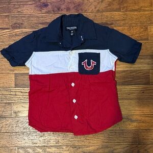 True Religion Kids Tricolor Button Down Shirt - Navy, White, Red